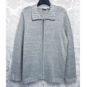 Sonoma Women’s White/Gray Full Zip Knit Cardigan Sweater Plus Size 1X GUC